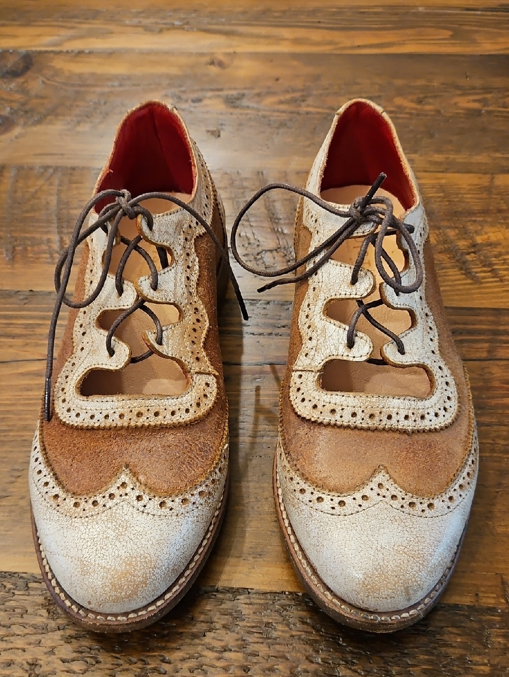 Nwt Bed Stu Doris Il .Two-Tone Brown and Cream Wingtip Flats